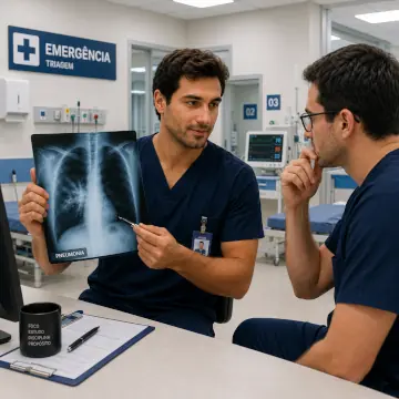 Médico memorizando a sequência de leitura do raio-X de tórax no plantão